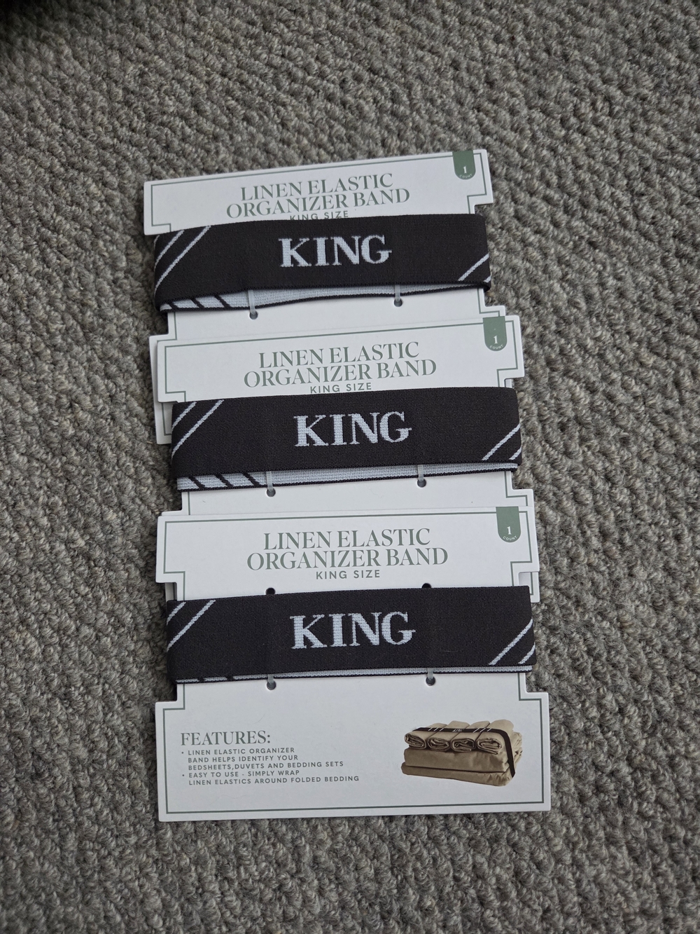 Linen Elastic Organizer Band - King Size Black - 3-Pack